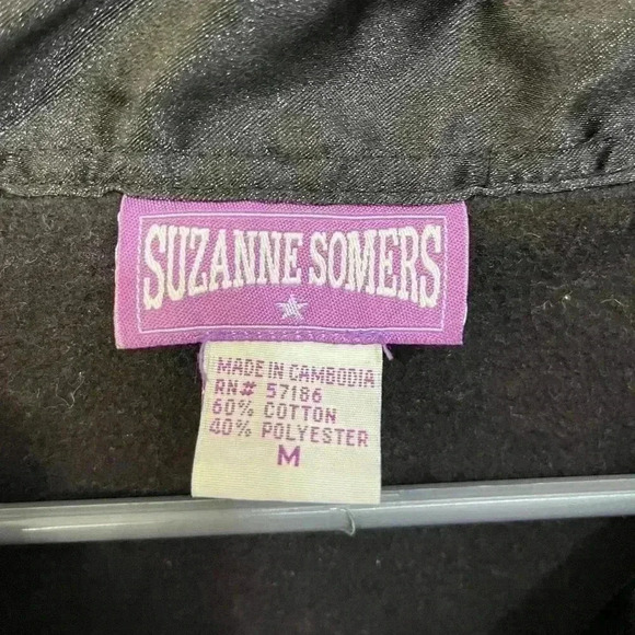 Suzanne somers dark purple button up fabric sweater silky collar size M - Picture 4 of 9